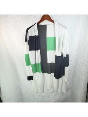 CATO Sweater Womens Green Black White Open Knit Cardigan Long Sleeve Light XL